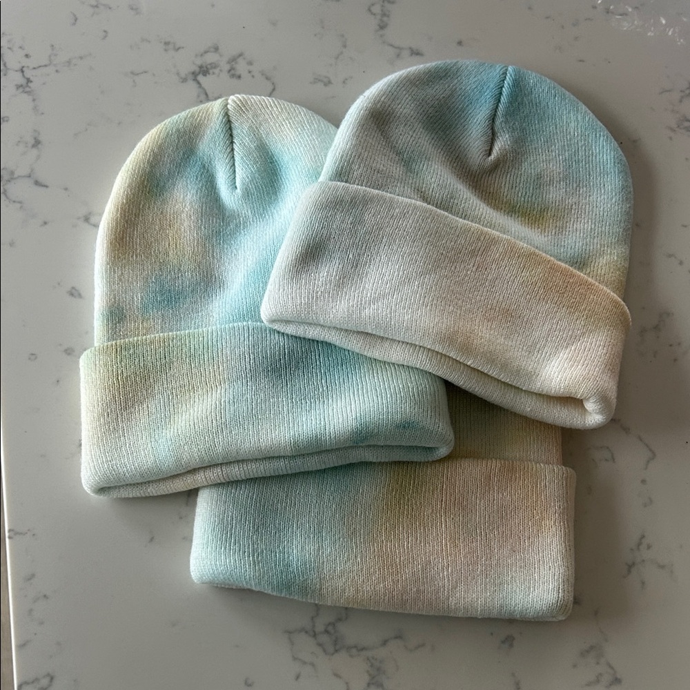 Tie-Dye Beanie Hats - Blue and Cream
